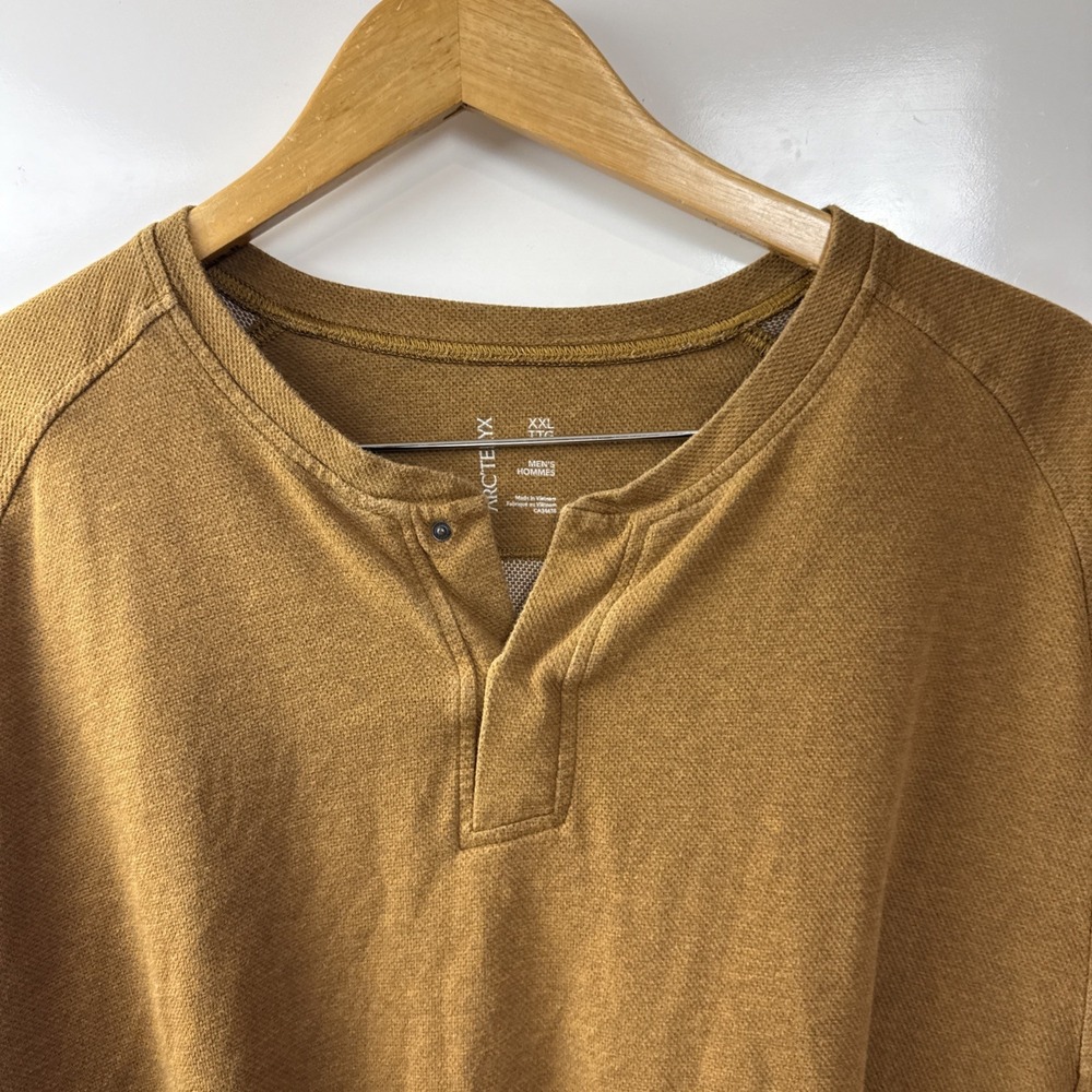 Arc'teryx Men's Long Sleeve Henley Shirt Brown Size XXL Snap Button - Picture 3 of 14